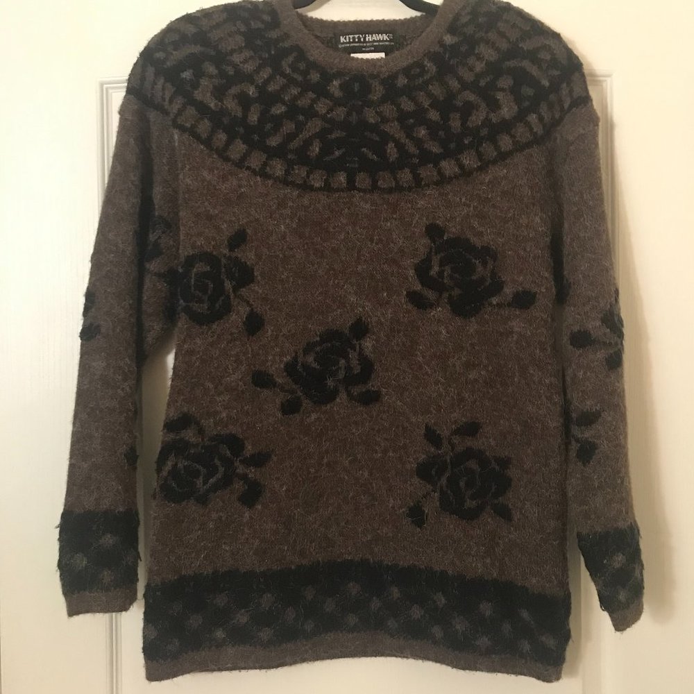 VTG Women Kitty Hawk Floral Sweater‎ Brown Small